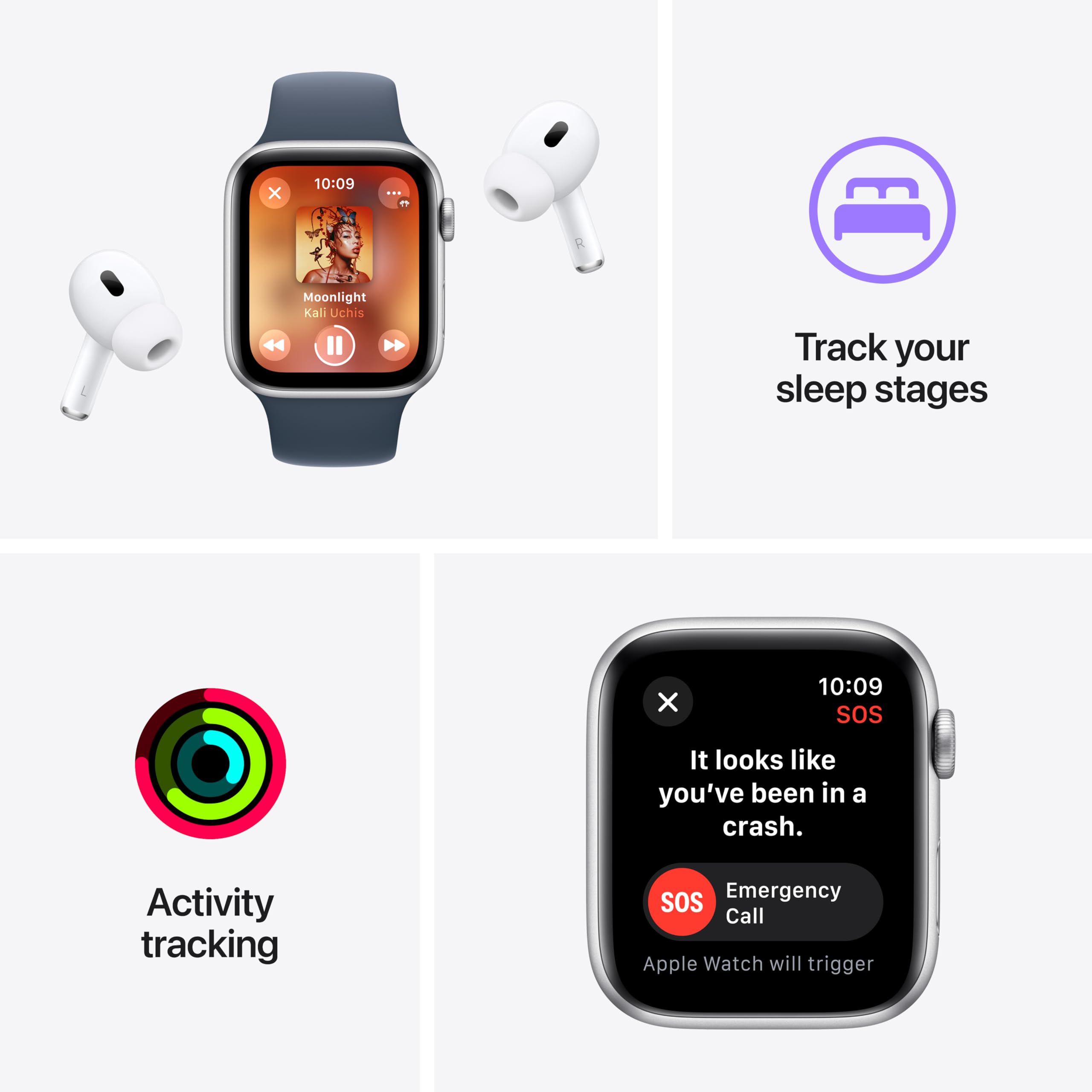 Apple Watch SE 2nd Generation (GPS + Cellular) 44mm Silver Aluminum Case with Winter Blue Sport Loop - MRHL3LL/A