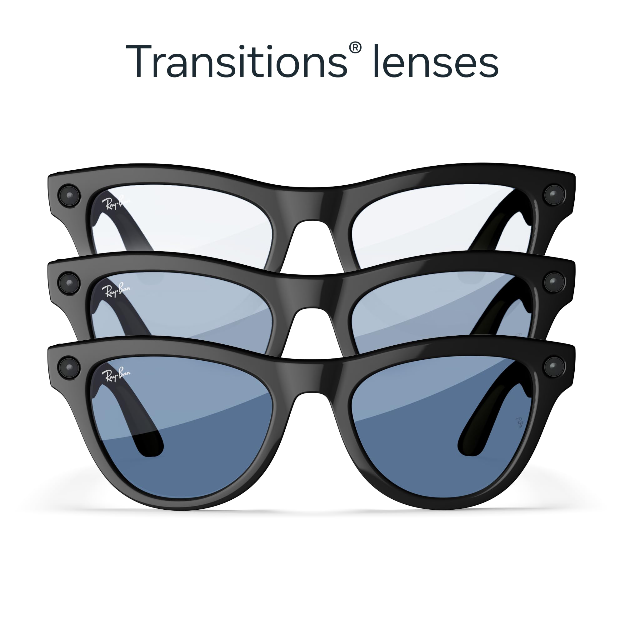 Ray-Ban Meta Skyler Glasses with Meta AI ? Audio, Photo, and Video Compatibility ? Transitions Cerulean Blue Lenses ? Shiny Black ? 601/MF52