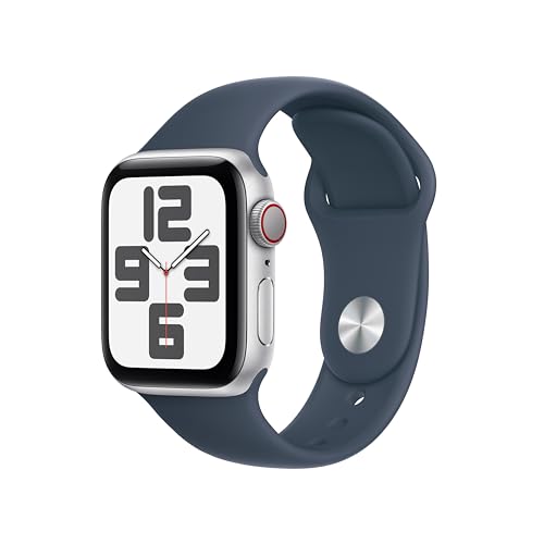 Apple Watch SE 2nd Generation (GPS + Cellular) 40mm Silver Aluminum Case with Storm Blue Sport Band - MRGH3LL/A
