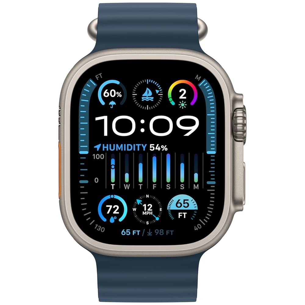 Apple Watch Ultra 2 [GPS + Cellular 49mm] Smartwatch with Rugged Titanium Case & Blue Ocean Band - MREG3LL/A