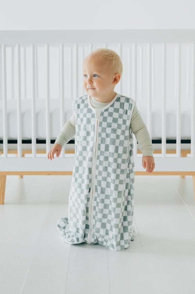 Sage Check Wearable Minky Blanket