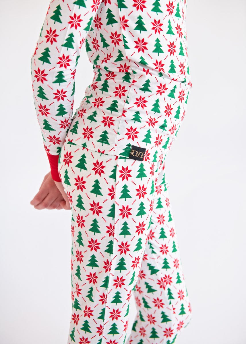 Snug-Fitting Unisex Tween Matching Set - Poinsettia and Tree