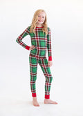Snug-Fitting Unisex Tween Matching Set - Green Plaid