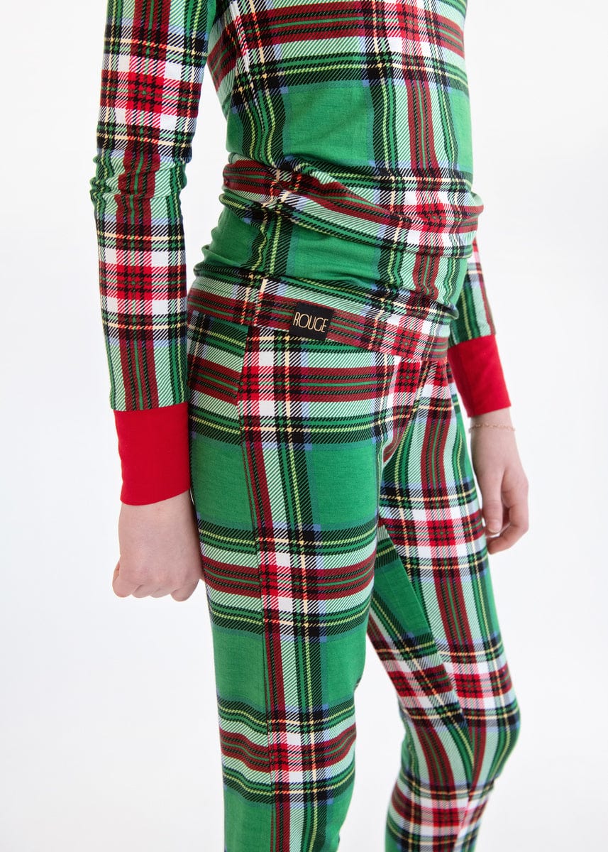 Snug-Fitting Unisex Tween Matching Set - Green Plaid
