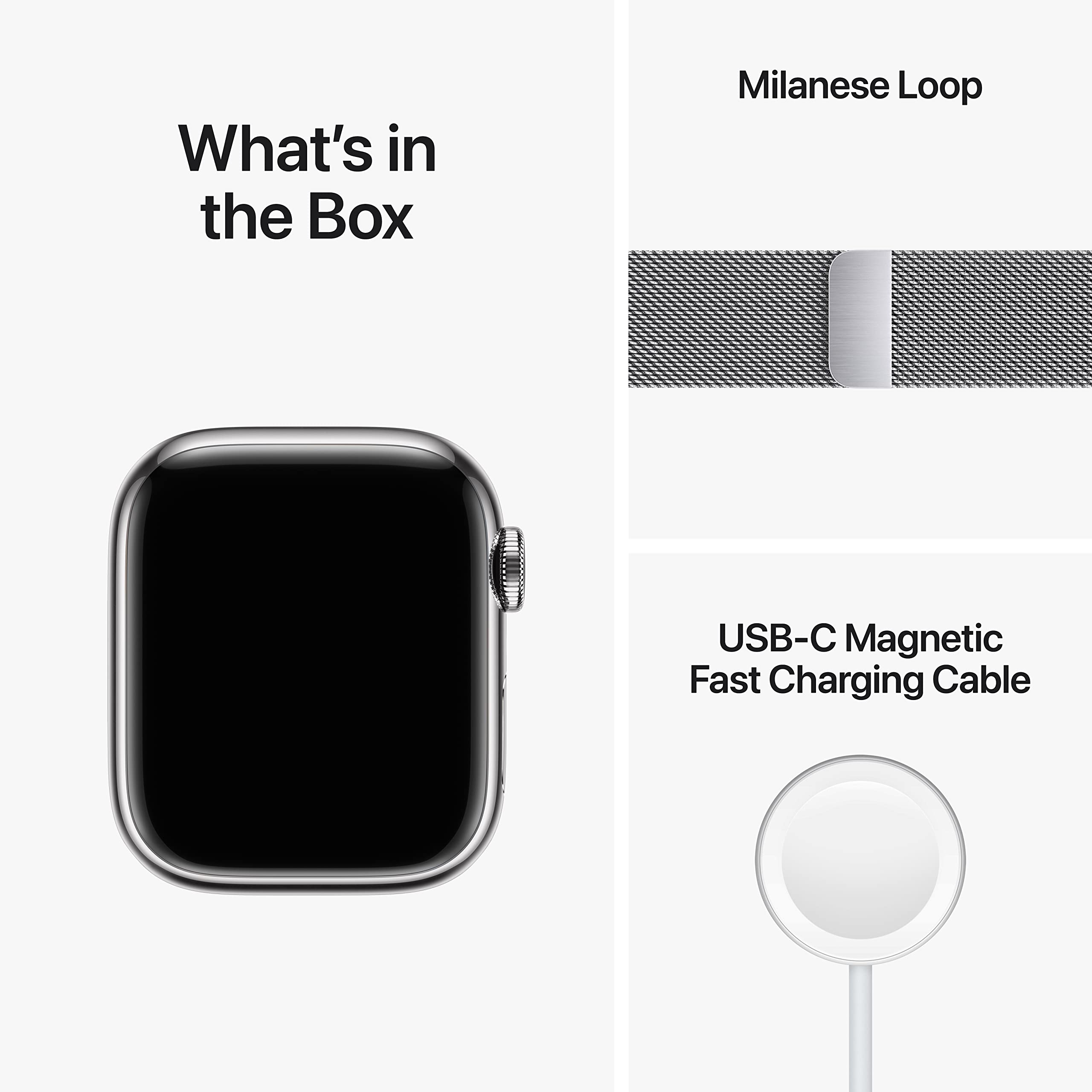 Apple Watch Series 8 GPS+Cell 41MM Stainless Steel Case - Milanese Loop - Silver - MNJ73LL/A